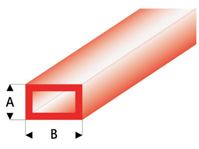 ASA Rechteck Rohr transparent rot 2x4x330 mm (5 Stück)