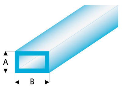 ASA Rechteck Rohr transparent blau 2x4x330 mm (5 Stück)